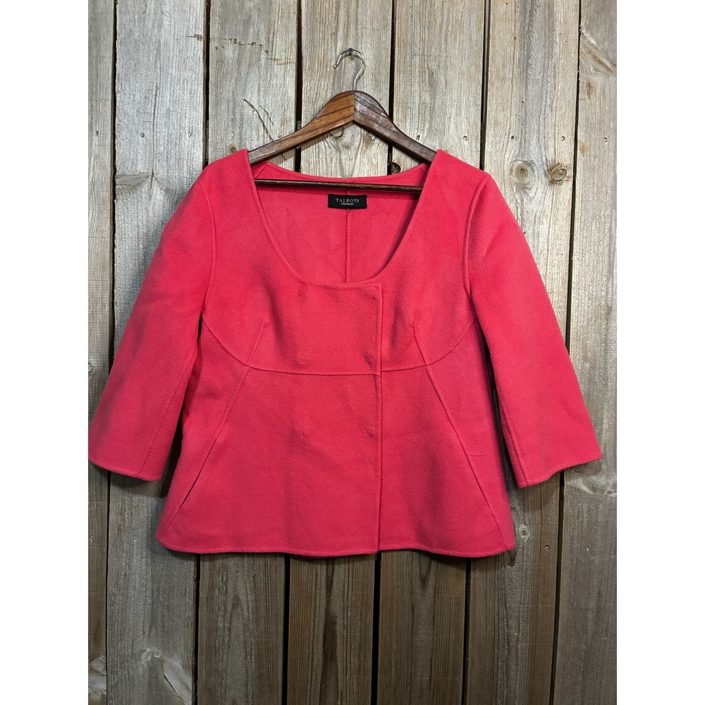 Talbots Pink Wool Blend Square Neck Double Breasted Jacket 3/4 Sleeve Size L